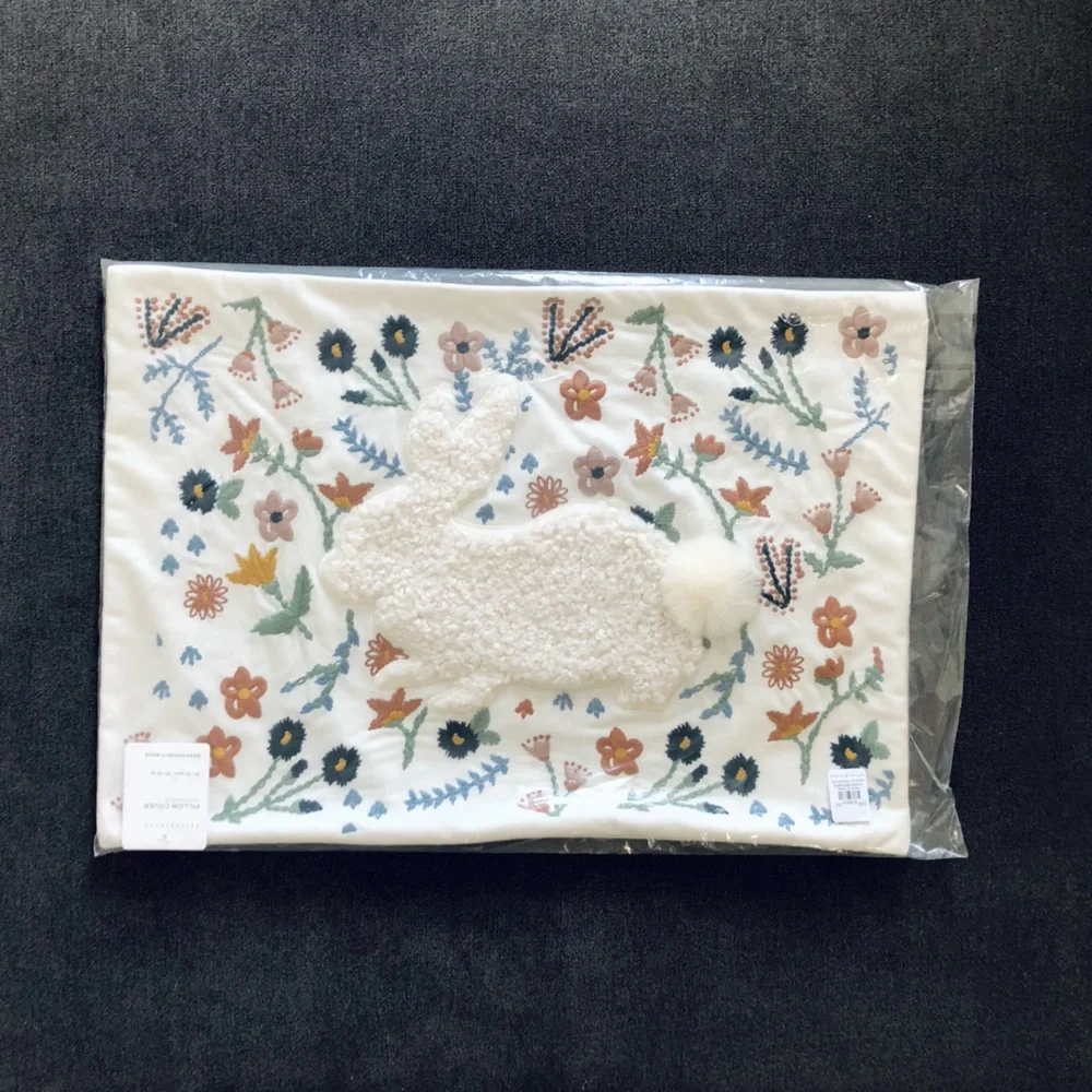Pottery Barn Bunny Embroidered Lumbar Pillow Cover